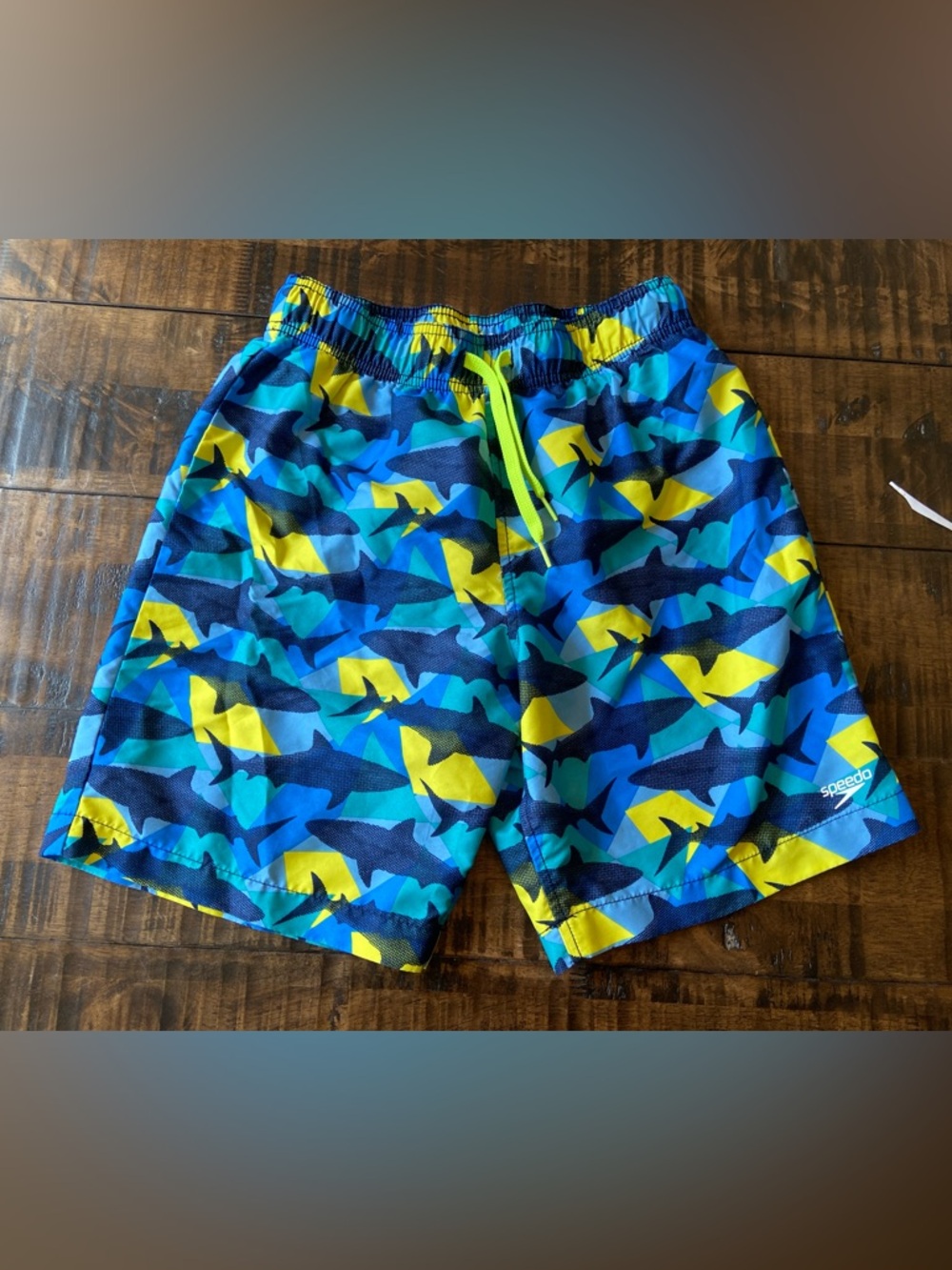 Speedo Boys Shark-Pattern Swim Suit Trunks - Blue & Yellow youth XL